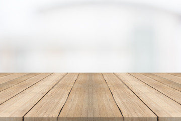 Wood table top on white blurred background,for montage your products