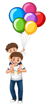 Father and son holding balloons