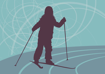 Kid skiing training vector abstract