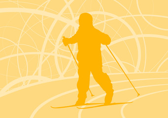 Kid skiing training vector abstract