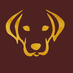 Dog painted with decorative gold paint with sparkles and isolated on white. Hand painted Golden brush stroke. Chinese zodiac symbol of 2018 year. Happy new year.