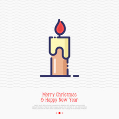 Candle thin line icon. Simple vector illustration of New Year and Christmas symbol.