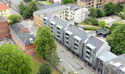 Fototapeta premium View of the modern houses from the top of the Church of Our Saviour, Copenhagen, Denmark