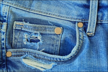 Blue denim jeans with pocket and label 