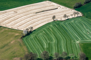 Vue aérienne de champ dans l'Orne en France