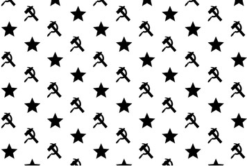 Star, sickle and hammer - black symbol on white background - vector pattern