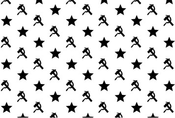 Star, sickle and hammer - black symbol on white background - vector pattern