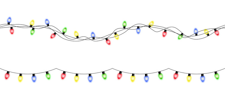 Vector colorful seamless christmas light garlands isolated on white background
