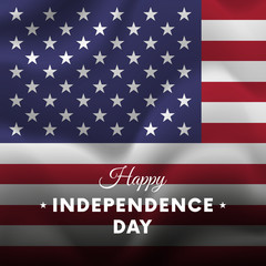 Banner or poster of USA independence day celebration. Waving flag. Vector illustration.