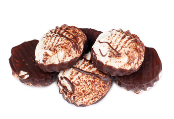 Sweet cookie and plate on white background