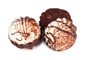 Sweet cookie and plate on white background