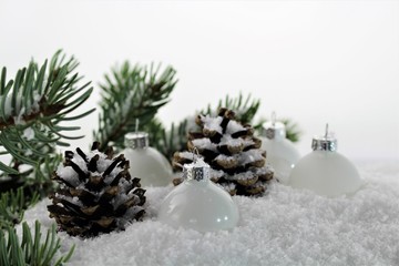 Fototapeta na wymiar An Image of a Christmas deco with balls, snow,and tree