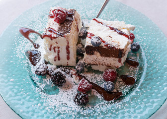 Sweet meringue cake with fresh winter berry