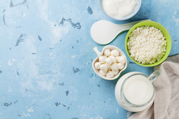 Dairy products on stone table