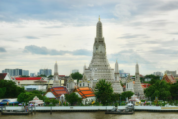 BANGKOK, THAILAND - AUGUST 25, 2017: Temple of Dawn or Wat Arun after renovation. Located on the west side of Chao Praya River
