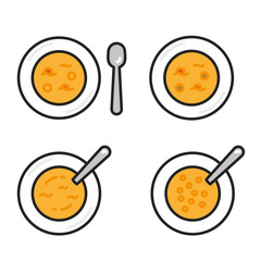 Soup Dish Spoon Minimalistic Color Flat Line Outline Stroke Icon Pictogram Symbol Set Collection