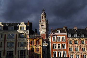 Obraz premium Stock exchange building clock tower of Lille, France