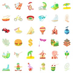 Tour icons set, cartoon style