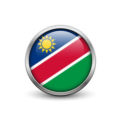 Obraz premium Flag of Namibia, button with metal frame and shadow