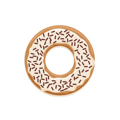 Vector icon of glazed white chocolate donut with dark chocolate sprinkles