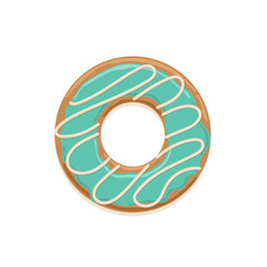 Vector icon of glazed mint donut with white chocolate stripes