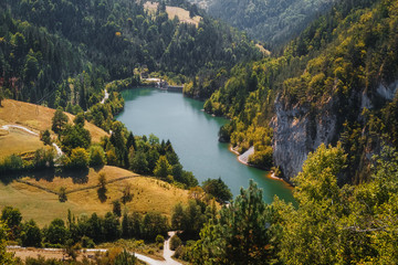 Tara National park ,lake Zaovine, Wester Serbia, aerial view
