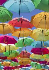 Fototapeta na wymiar Colorful umbrellas in the sky, Agueda Portugal
