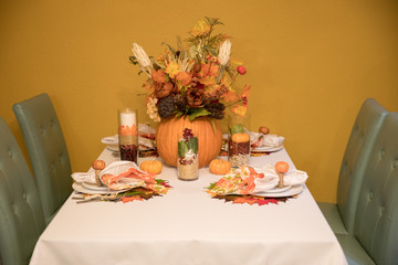 Table set for Thanksgiving. Harvest season. Thanksgiving. November