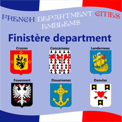 Flags and emblems of French department cities. Cities of Department Finistere