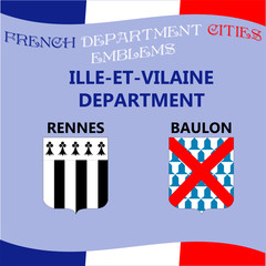 Flags and emblems of French department cities. Cities of Department Ille et Vilaine