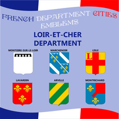 Flags and emblems of French department cities. Cities of Department Loir et cher