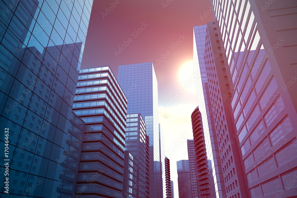 Poster composite image of three dimensional image of modern city