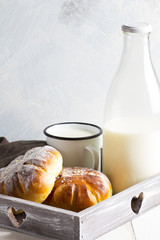 Milk bun dessert breakfast  wooden background
