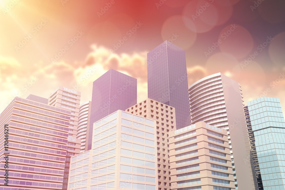 Poster composite image of digitally generated image of buildings in