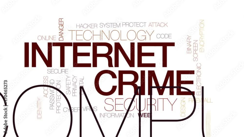 Poster internet crime animated word cloud, text design animation. kinetic typography.
