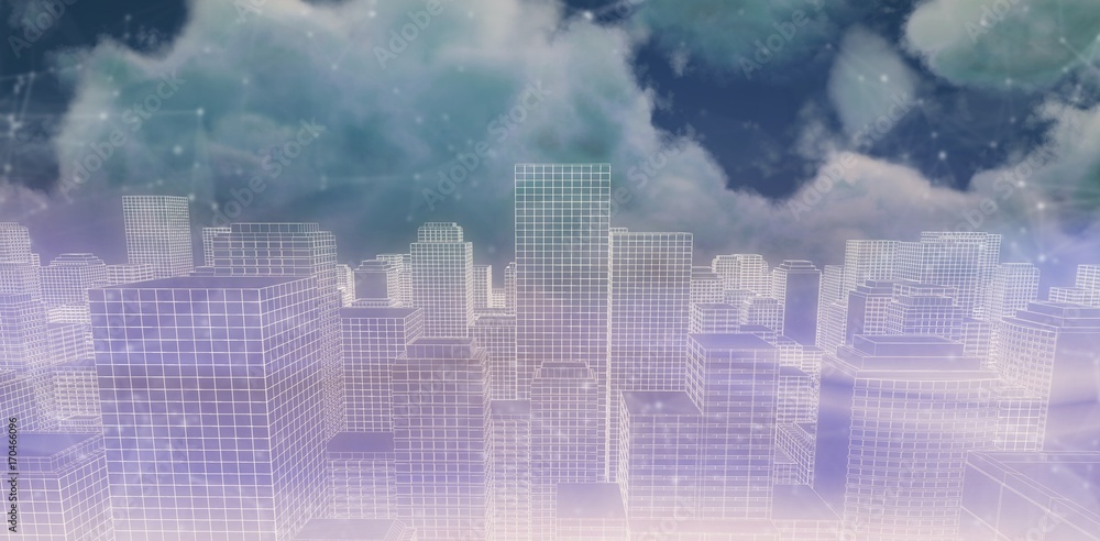 Poster composite image of digitally generated image of cityscape