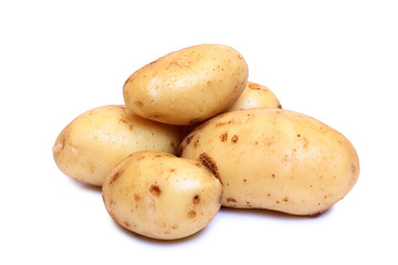 Raw potatos for eating on white background