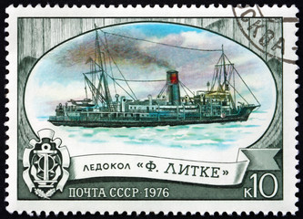 Postage stamp Russia 1976 Fedor Litke, Icebreaking Steamship