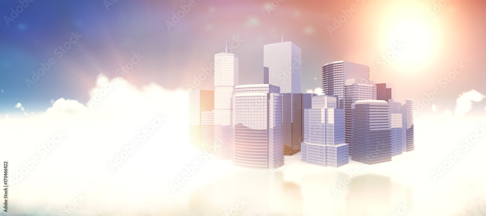 Poster composite image of three dimensional image of modern buildings