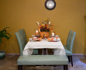 Table set for Thanksgiving. Harvest season. Thanksgiving. November
