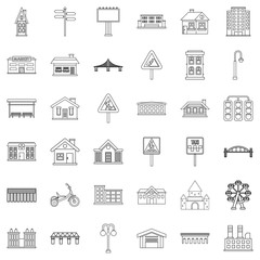 Downtown icons set, outline style