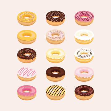 Donuts set on a light background. Donuts isolated