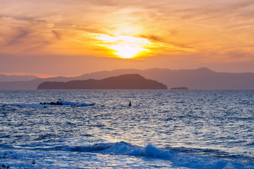 Chania. Sunset over the islands.