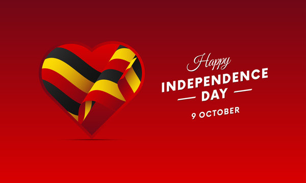 Banner or poster of Uganda independence day celebration. Waving flag. Vector illustration.