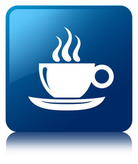Coffee cup icon blue square button