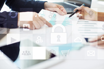 Data protection and cyber security concept on the virtual screen.