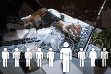 Human resource management, HR, recruitment, leadership and teambuilding. Business and technology concept.