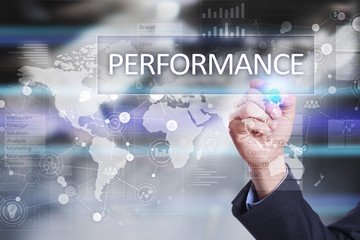 Performance indicator on virtual screen. KPI. Business growth strategy.
