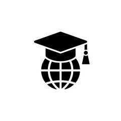 globe with graduation cap simple black icon