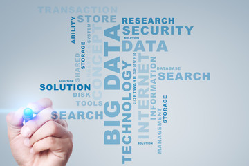 Big data technology and internet concept on the virtual screen. Words cloud.